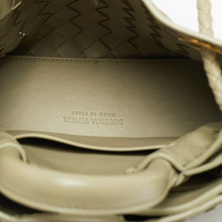 Pre Owned Bottega Veneta Andiamo Small Olive Green Intrecciato Leather Tote