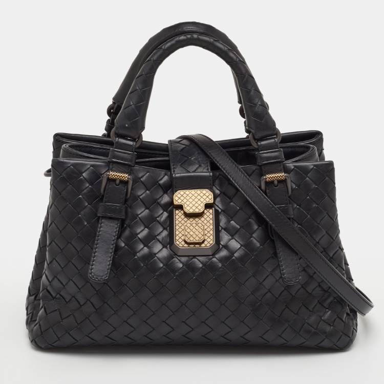 Pre Owned Bottega Veneta Roma Mini Black Intrecciato Leather Tote