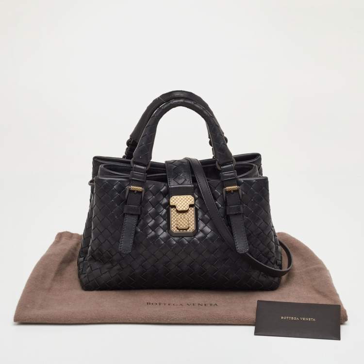 Pre Owned Bottega Veneta Roma Mini Black Intrecciato Leather Tote