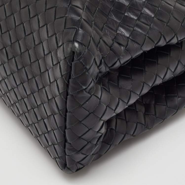 Pre Owned Bottega Veneta Roma Mini Black Intrecciato Leather Tote
