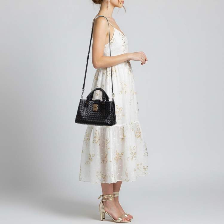 Pre Owned Bottega Veneta Roma Mini Black Intrecciato Leather Tote