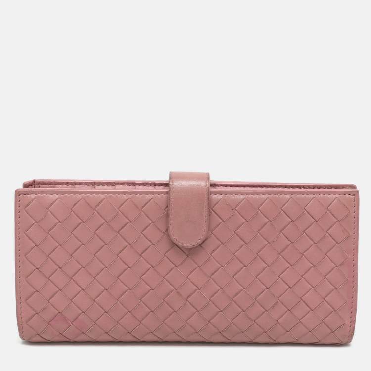 Pre Owned Bottega Veneta Pink Intrecciato Leather Long Wallet