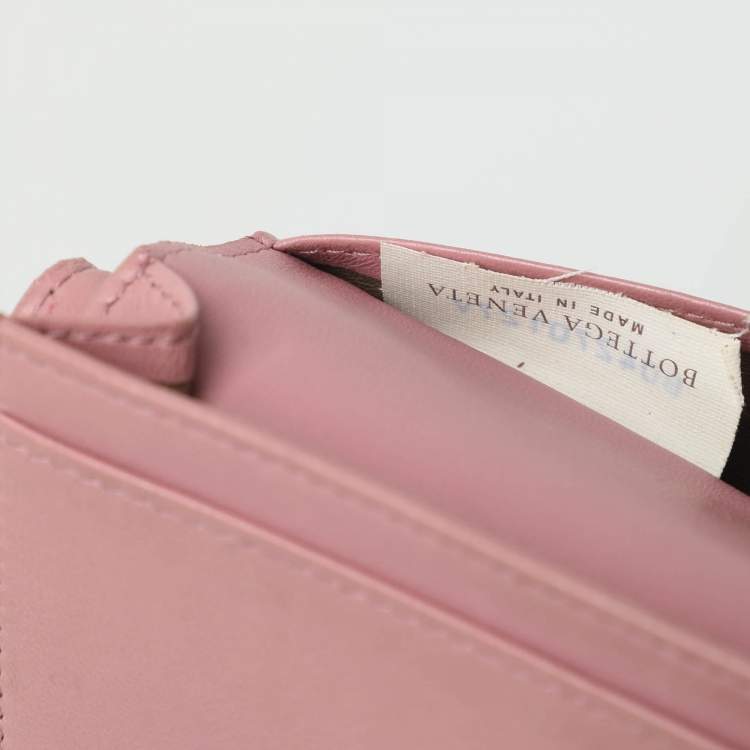 Pre Owned Bottega Veneta Pink Intrecciato Leather Long Wallet