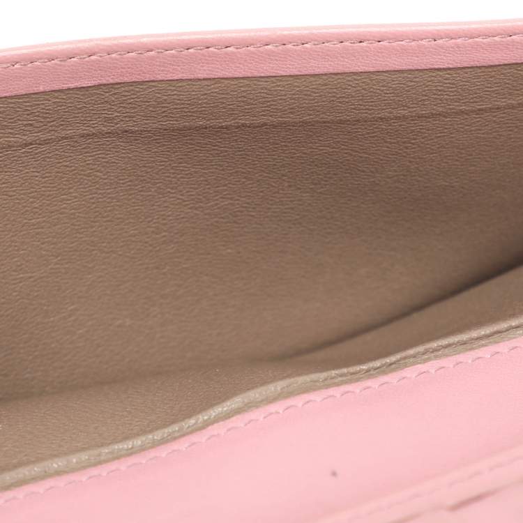 Pre Owned Bottega Veneta Pink Intrecciato Leather Long Wallet