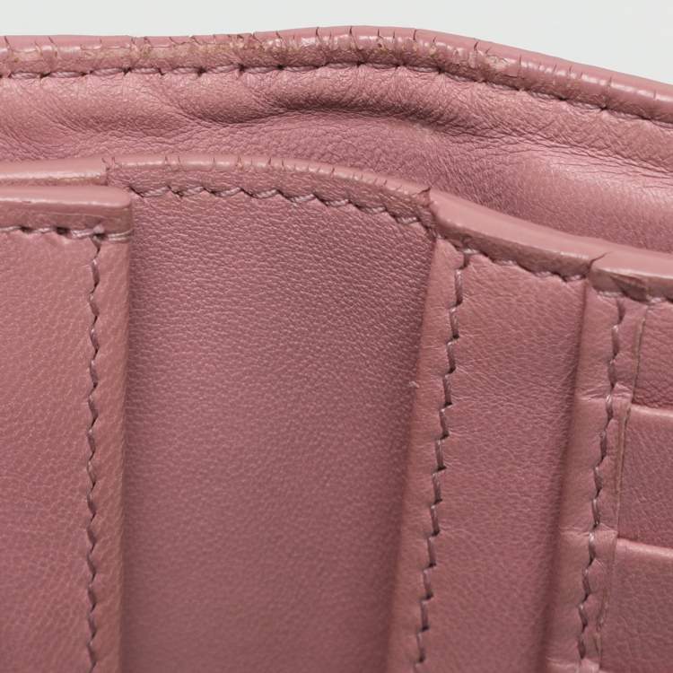 Pre Owned Bottega Veneta Pink Intrecciato Leather Long Wallet