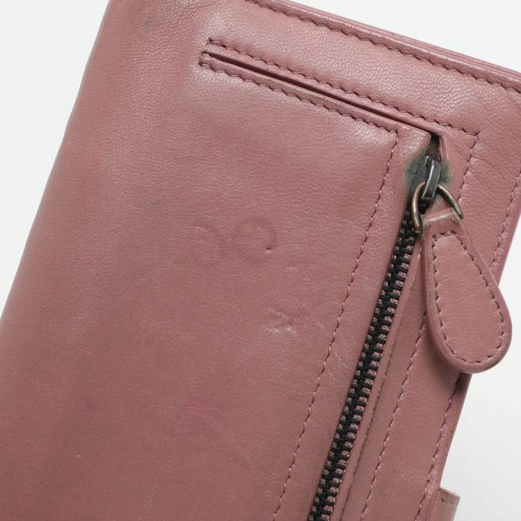 Pre Owned Bottega Veneta Pink Intrecciato Leather Long Wallet
