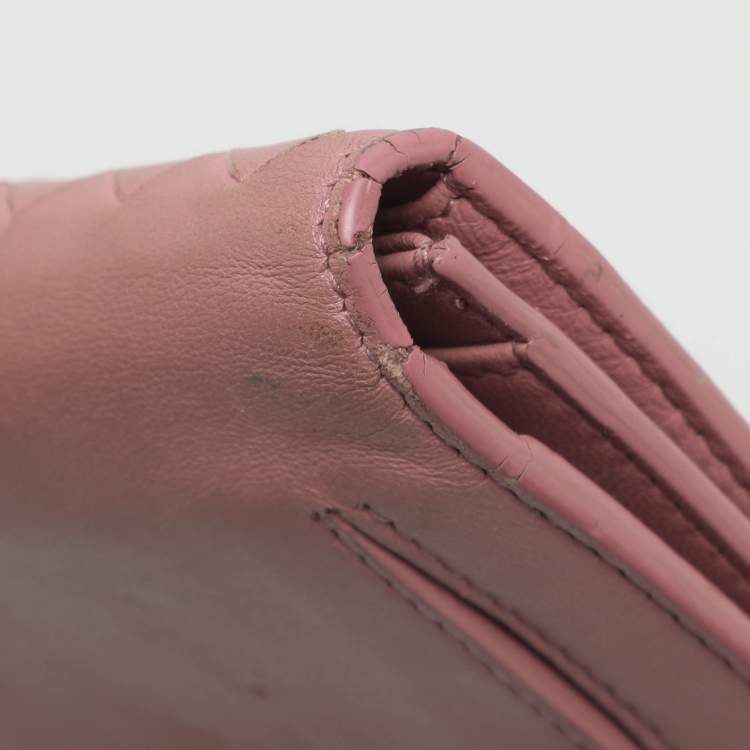 Pre Owned Bottega Veneta Pink Intrecciato Leather Long Wallet