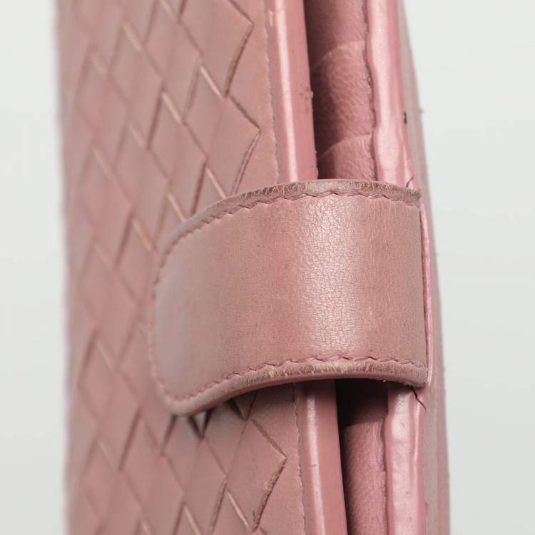 Pre Owned Bottega Veneta Pink Intrecciato Leather Long Wallet