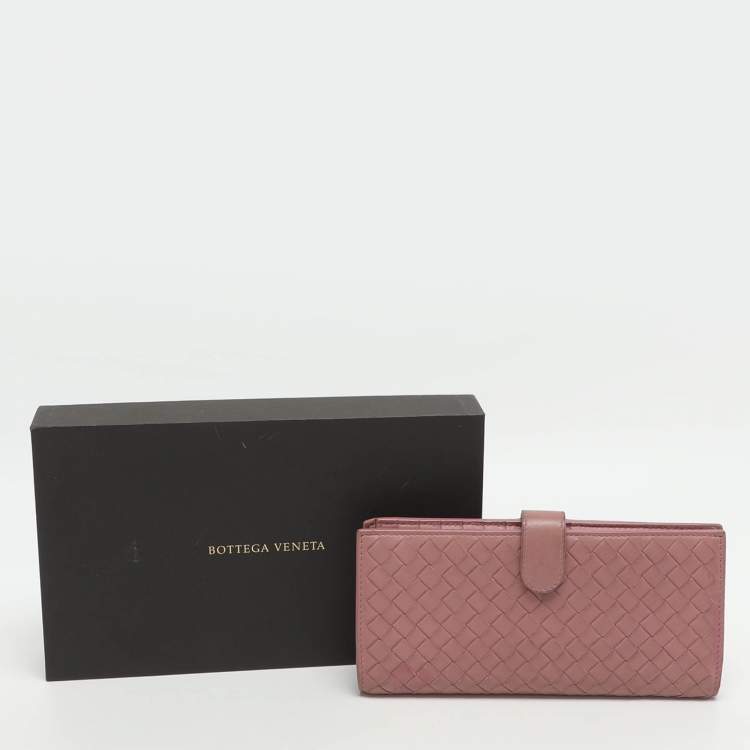 Pre Owned Bottega Veneta Pink Intrecciato Leather Long Wallet