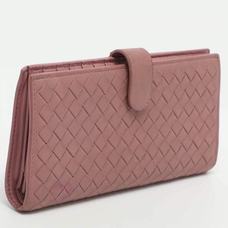 Pre Owned Bottega Veneta Pink Intrecciato Leather Long Wallet