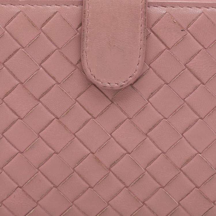 Pre Owned Bottega Veneta Pink Intrecciato Leather Long Wallet