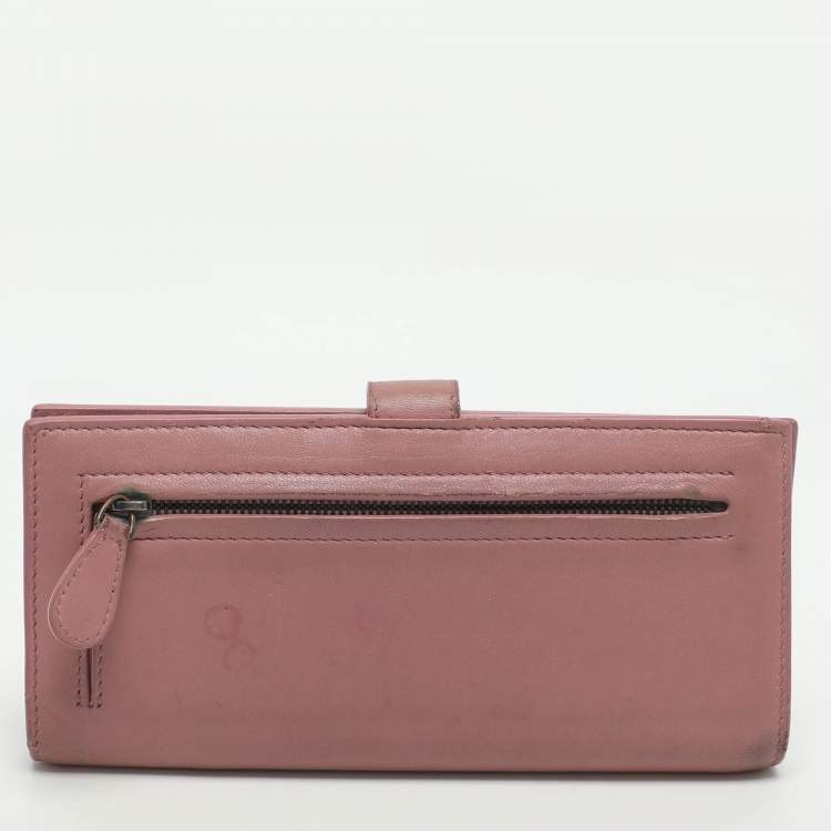 Pre Owned Bottega Veneta Pink Intrecciato Leather Long Wallet