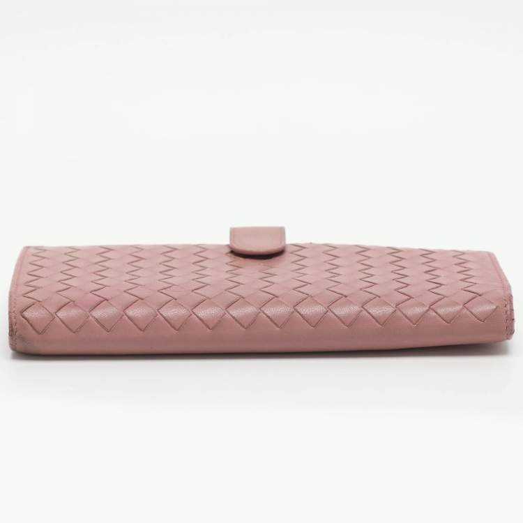 Pre Owned Bottega Veneta Pink Intrecciato Leather Long Wallet