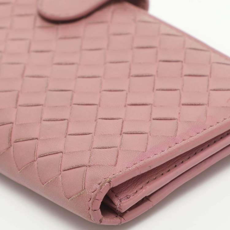 Pre Owned Bottega Veneta Pink Intrecciato Leather Long Wallet