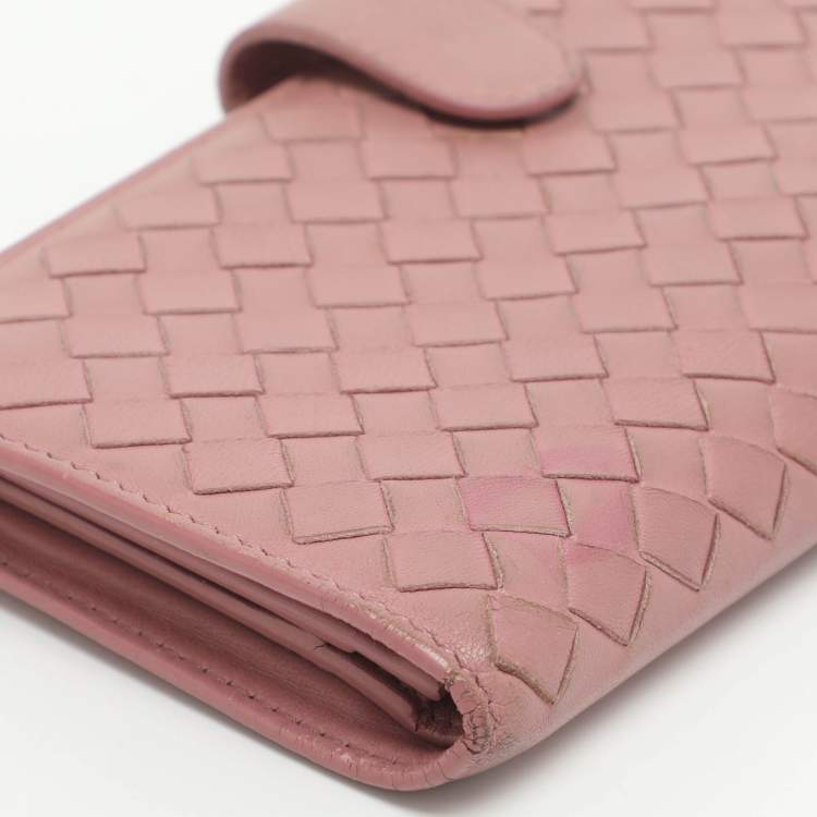 Pre Owned Bottega Veneta Pink Intrecciato Leather Long Wallet