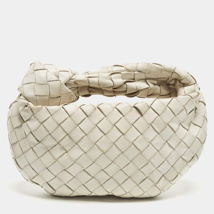 Pre Owned Bottega Veneta Jodie Mini Intrecciato White Leather Hobo