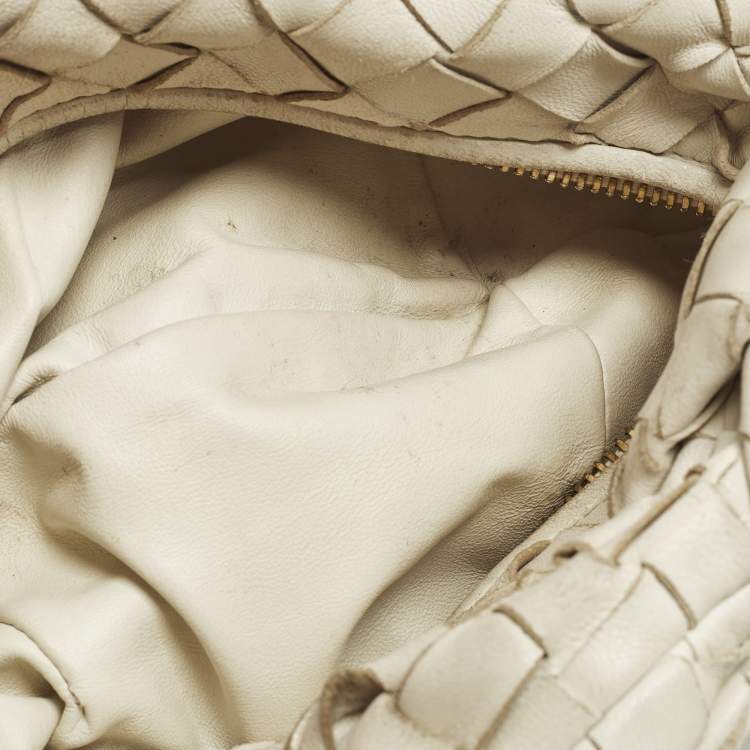 Pre Owned Bottega Veneta Jodie Mini Intrecciato White Leather Hobo