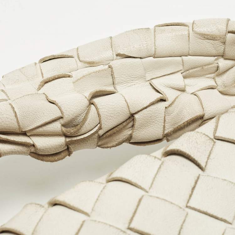 Pre Owned Bottega Veneta Jodie Mini Intrecciato White Leather Hobo