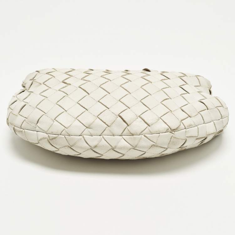 Pre Owned Bottega Veneta Jodie Mini Intrecciato White Leather Hobo