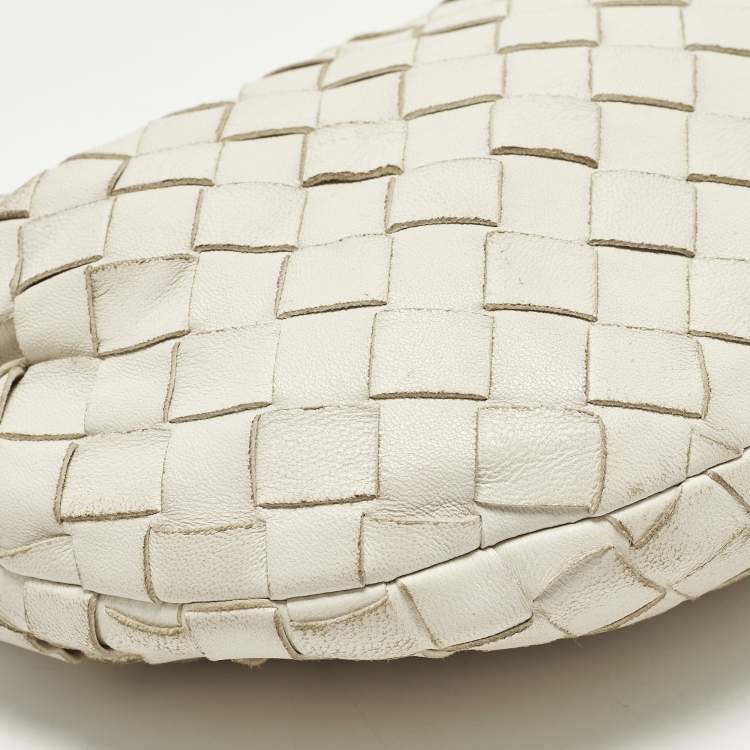 Pre Owned Bottega Veneta Jodie Mini Intrecciato White Leather Hobo