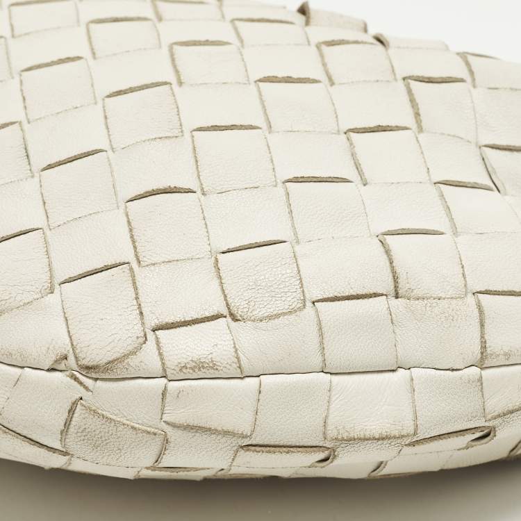 Pre Owned Bottega Veneta Jodie Mini Intrecciato White Leather Hobo