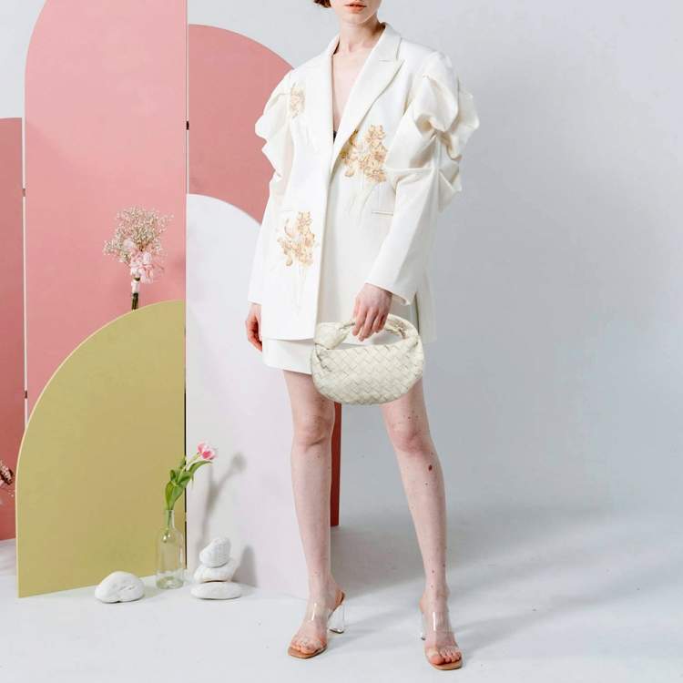 Pre Owned Bottega Veneta Jodie Mini Intrecciato White Leather Hobo