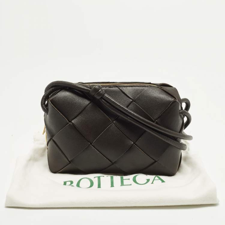 Pre Owned Bottega Veneta Cassette Small Dark Brown Leather Camera Crossbody Bag