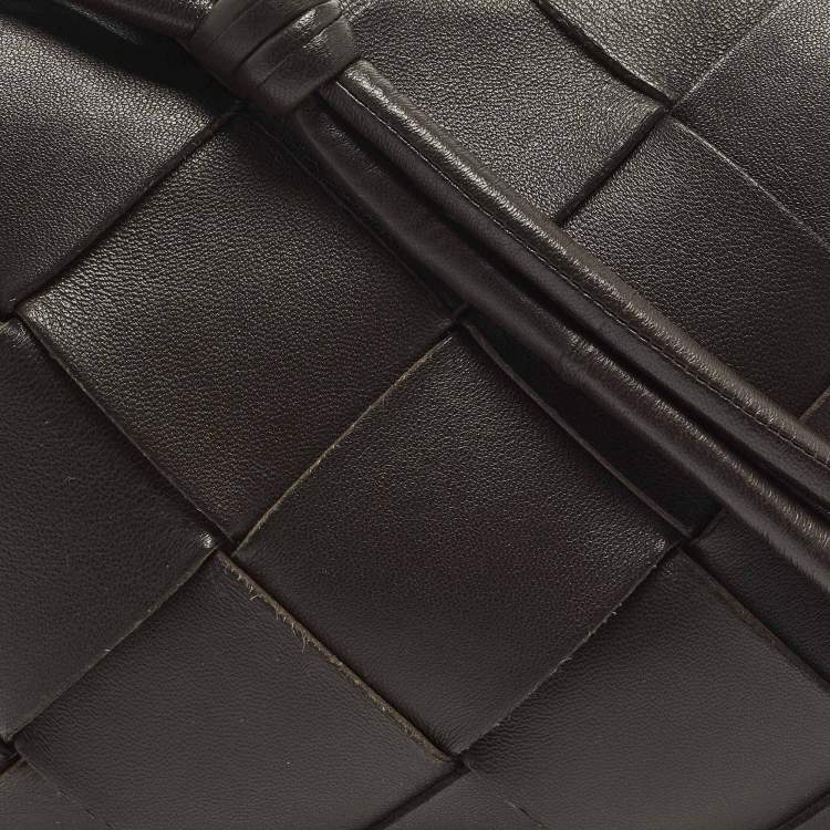 Pre Owned Bottega Veneta Cassette Small Dark Brown Leather Camera Crossbody Bag