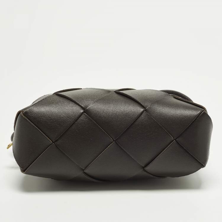 Pre Owned Bottega Veneta Cassette Small Dark Brown Leather Camera Crossbody Bag