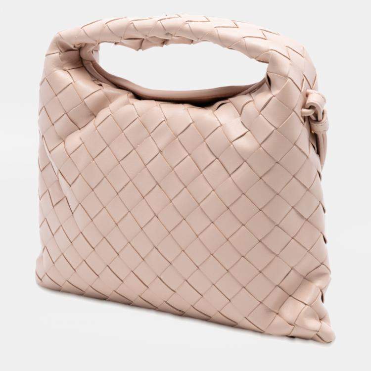 Pre Owned Bottega Veneta Pink Mini Calfskin Intrecciato Hop Satchel