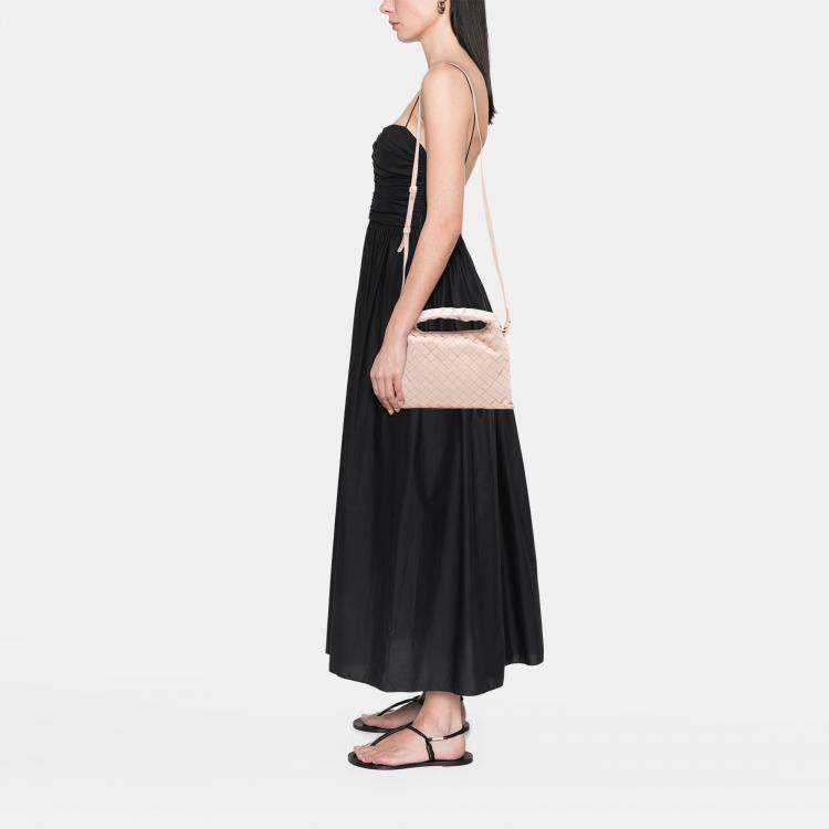 Pre Owned Bottega Veneta Pink Mini Calfskin Intrecciato Hop Satchel