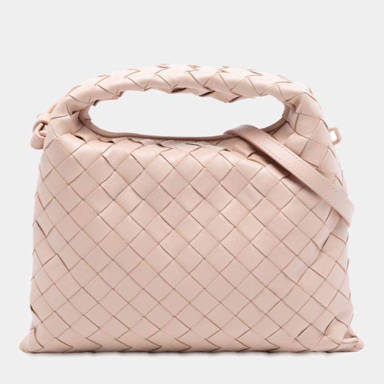 Pre Owned Bottega Veneta Pink Mini Calfskin Intrecciato Hop Satchel