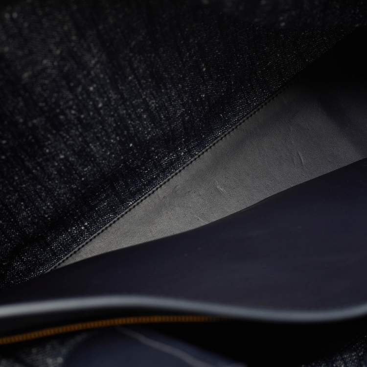 Pre Owned Bottega Veneta Andiamo Large Navy Blue Denim and Leather Tote