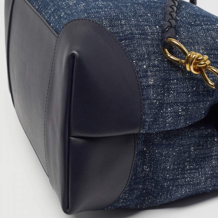 Pre Owned Bottega Veneta Andiamo Large Navy Blue Denim and Leather Tote