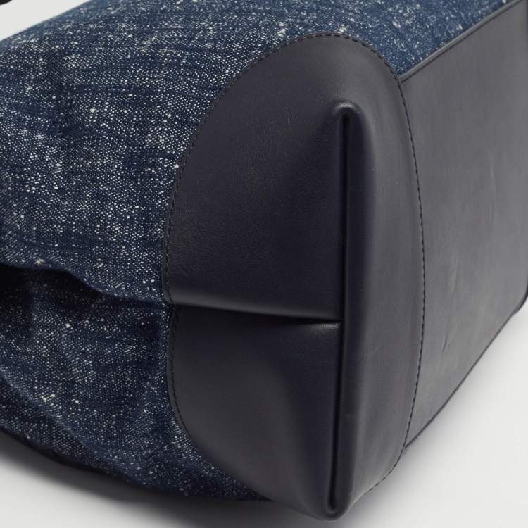 Pre Owned Bottega Veneta Andiamo Large Navy Blue Denim and Leather Tote