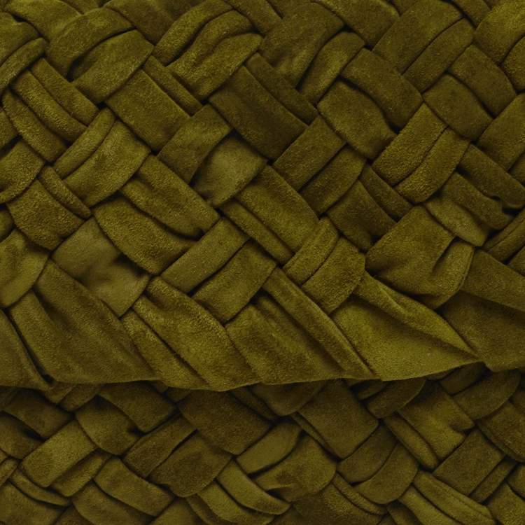 Pre Owned Bottega Veneta Kalimero Città Medium Olive Green Intreccio Suede Shoulder Bag