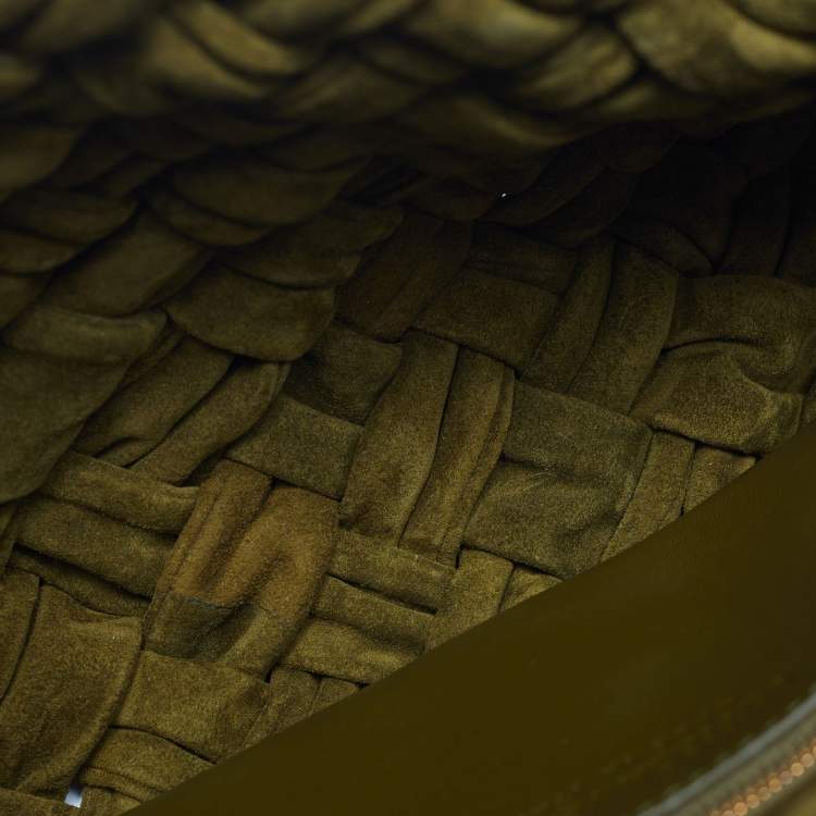 Pre Owned Bottega Veneta Kalimero Città Medium Olive Green Intreccio Suede Shoulder Bag