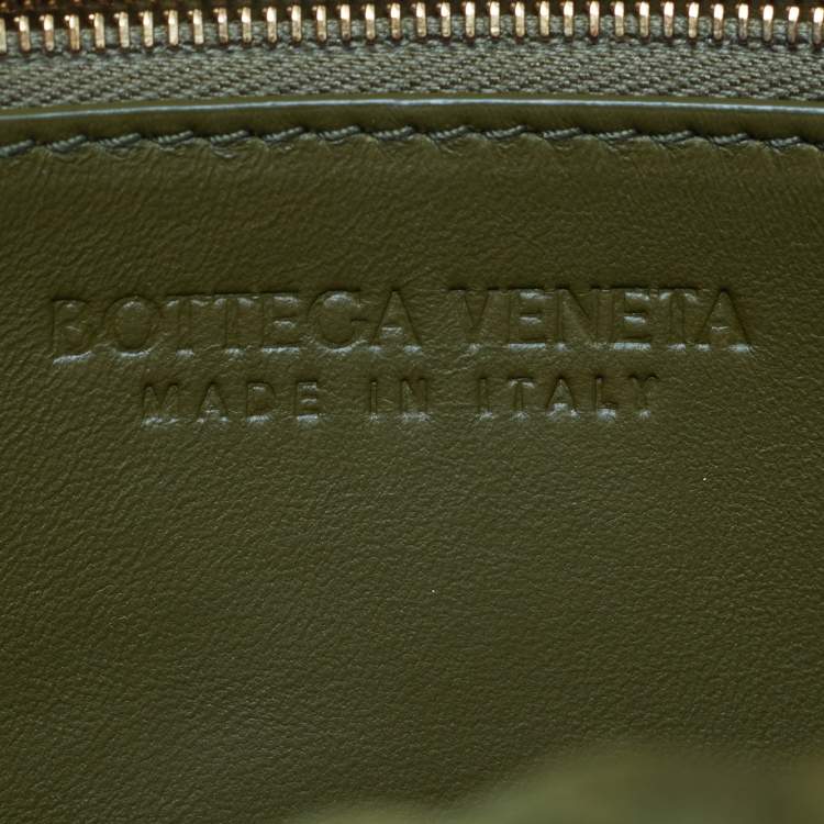 Pre Owned Bottega Veneta Kalimero Città Medium Olive Green Intreccio Suede Shoulder Bag
