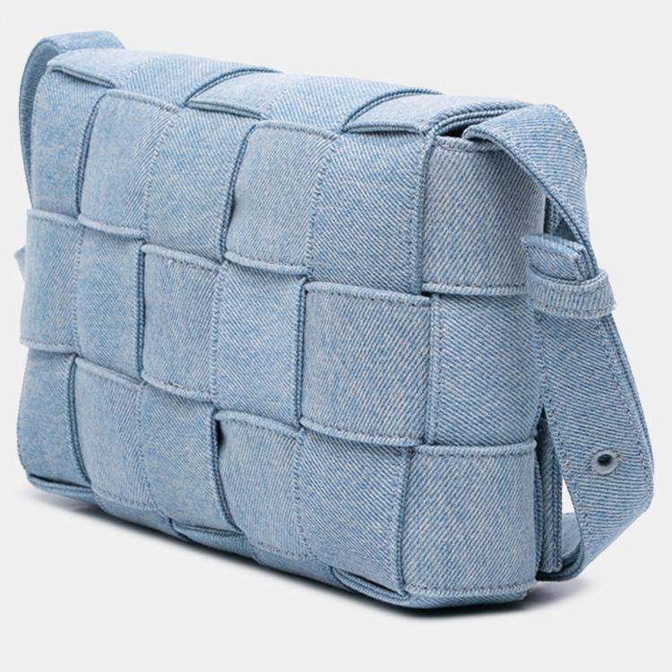 Pre Owned Bottega Veneta Blue Denim Intrecciato Cassette Crossbody