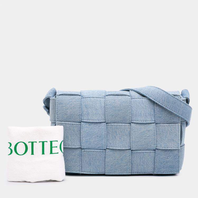 Pre Owned Bottega Veneta Blue Denim Intrecciato Cassette Crossbody