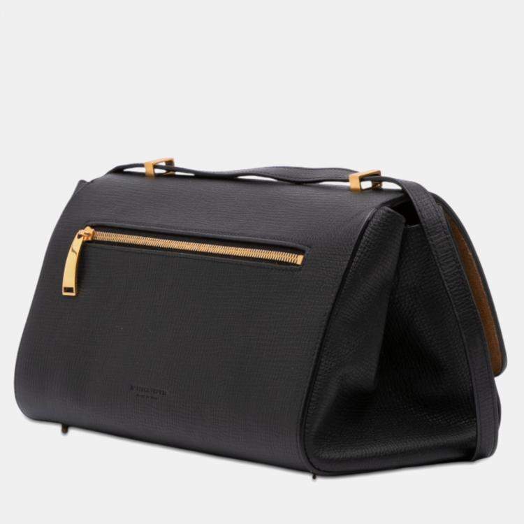 Pre Owned Bottega Veneta Black Grained Calfskin BV Angle Shoulder Bag