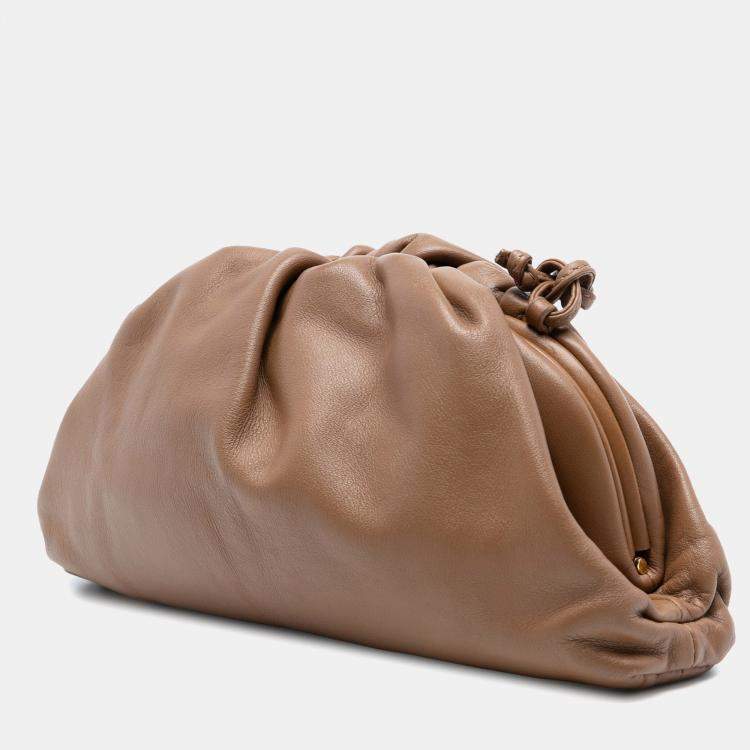 Pre Owned Bottega Veneta Brown Lambskin The Mini Pouch Crossbody