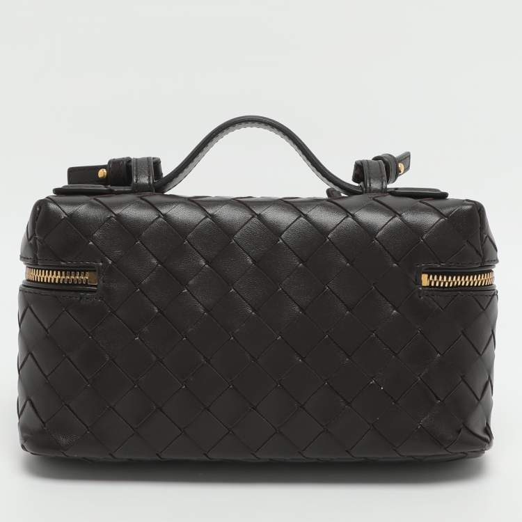 Pre Owned Bottega Veneta Bang Bang Brown Intrecciato Leather Vanity Case