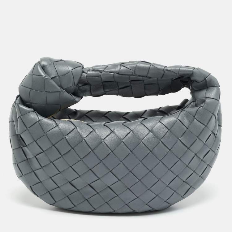 Pre Owned Bottega Veneta Jodie Mini Grey Intrecciato Leather Hobo