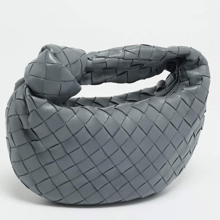 Pre Owned Bottega Veneta Jodie Mini Grey Intrecciato Leather Hobo