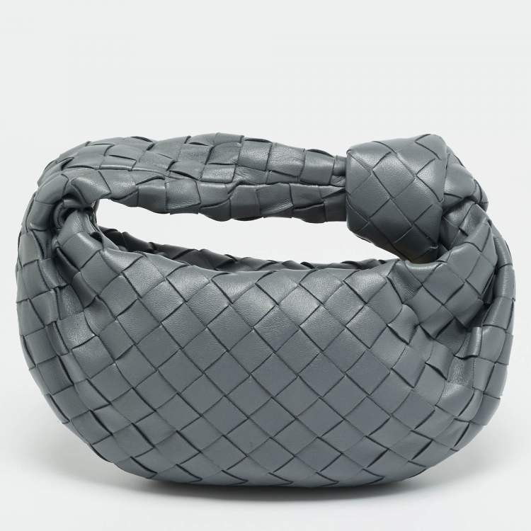 Pre Owned Bottega Veneta Jodie Mini Grey Intrecciato Leather Hobo