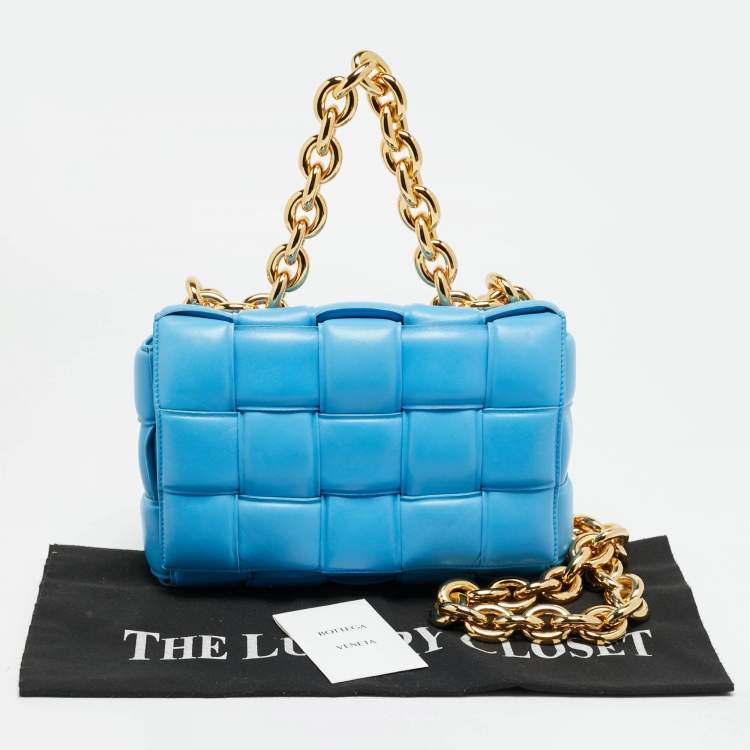 Pre Owned Bottega Veneta Cassette Blue Padded Leather Chain Shoulder Bag