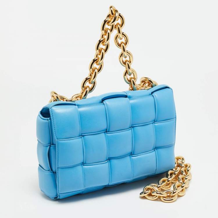 Pre Owned Bottega Veneta Cassette Blue Padded Leather Chain Shoulder Bag