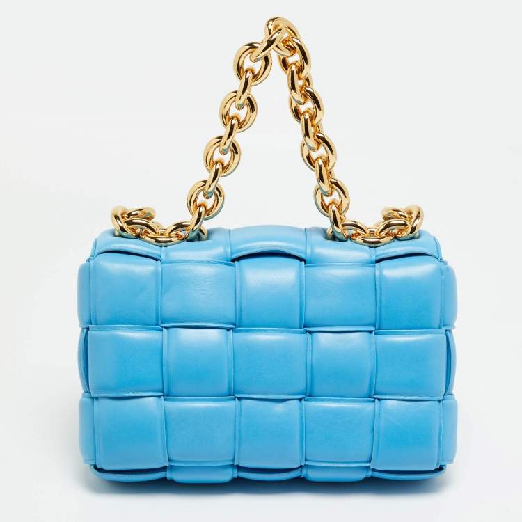 Pre Owned Bottega Veneta Cassette Blue Padded Leather Chain Shoulder Bag