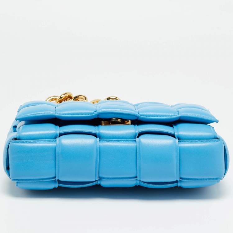 Pre Owned Bottega Veneta Cassette Blue Padded Leather Chain Shoulder Bag